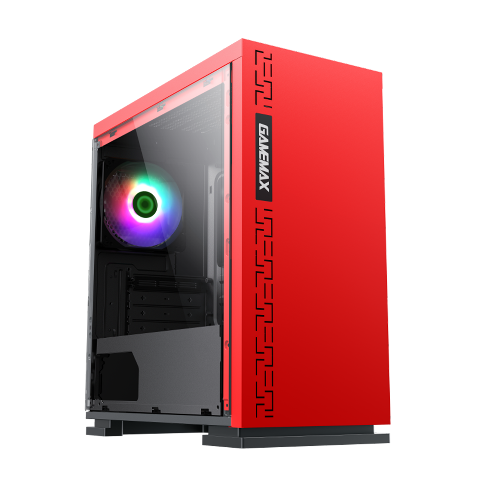 Micro Gaming Case H-605 With 1 Pcs LED Fan Transparent Side Panel - Red