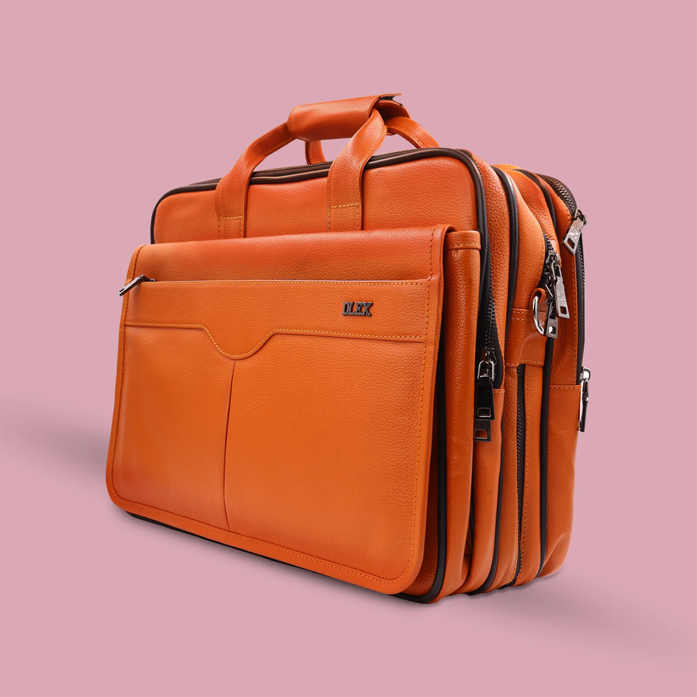 Leather Office Bag with Multiple Compartments - B-20 - Brown