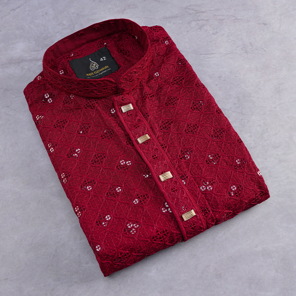 Sequence Embroidered Panjabi for Men - Maroon