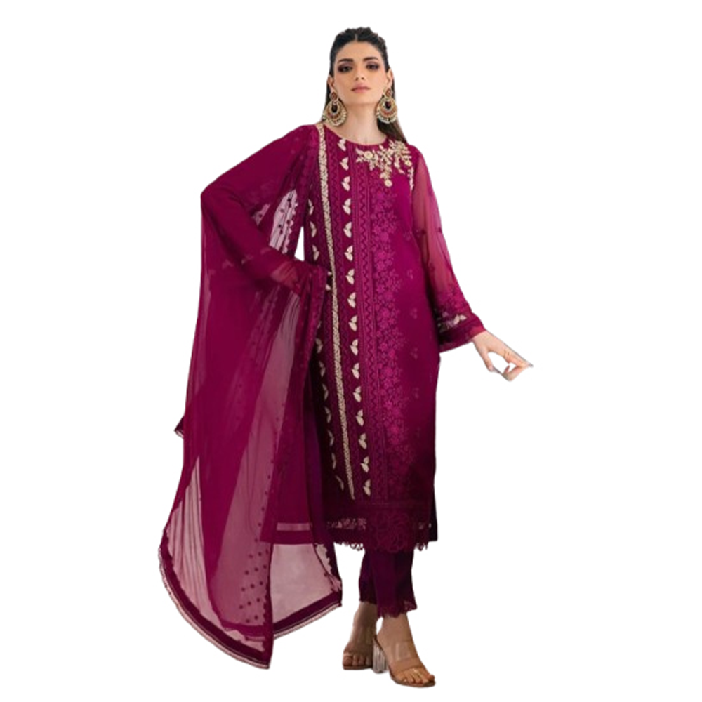 Unstitched Georgette Embroidery 4 Piece Salwar Kameez For Women - Purple - 4F-G17