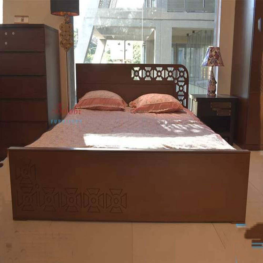  Oak Veneer Process Wood Double Bed - 5 x 7 Feet - Brown - SDFB006