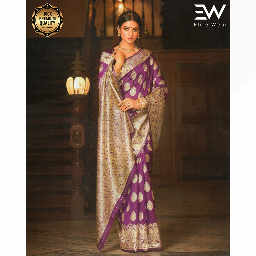 Gujrati Pure Handloom Katan Saree with Blouse Piece for Women - Deep Purple - A-643 D