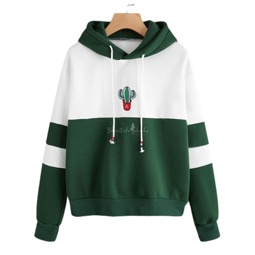 Cotton Winter Hoodie For Women - Green and White - HL-73