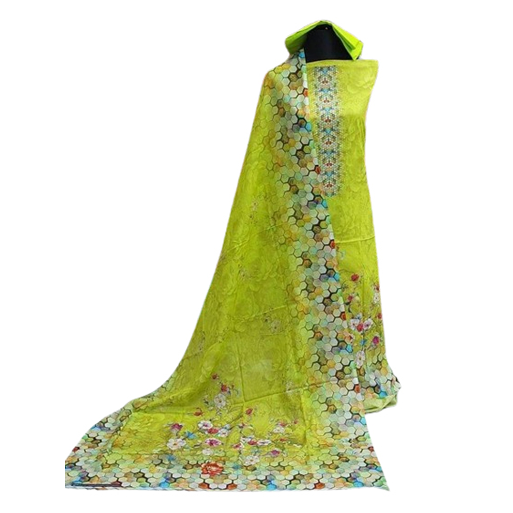 Unstitched Cotton Digital Printed Three Piece for Women - Light Green - 3A-T6