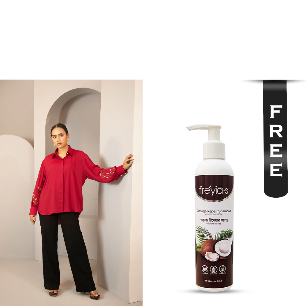 Buy Cherry Georgette Shirt for Women - 1223 000273 - Bright Pink and Get Freyias Damage Repair Shampoo with Coconut Milk - 220ml Free