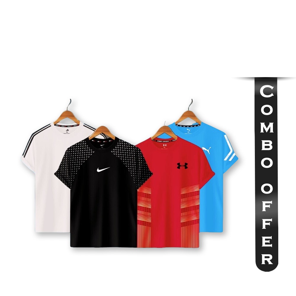 Combo of 4 Pcs Mesh Half Sleeve T-Shirt for Men - Multicolor